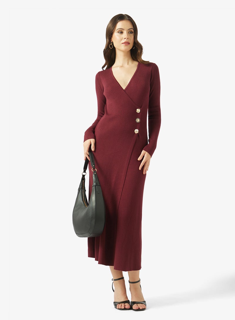 Style Cheat Knitted Mix Button Midi Dress - Image 4