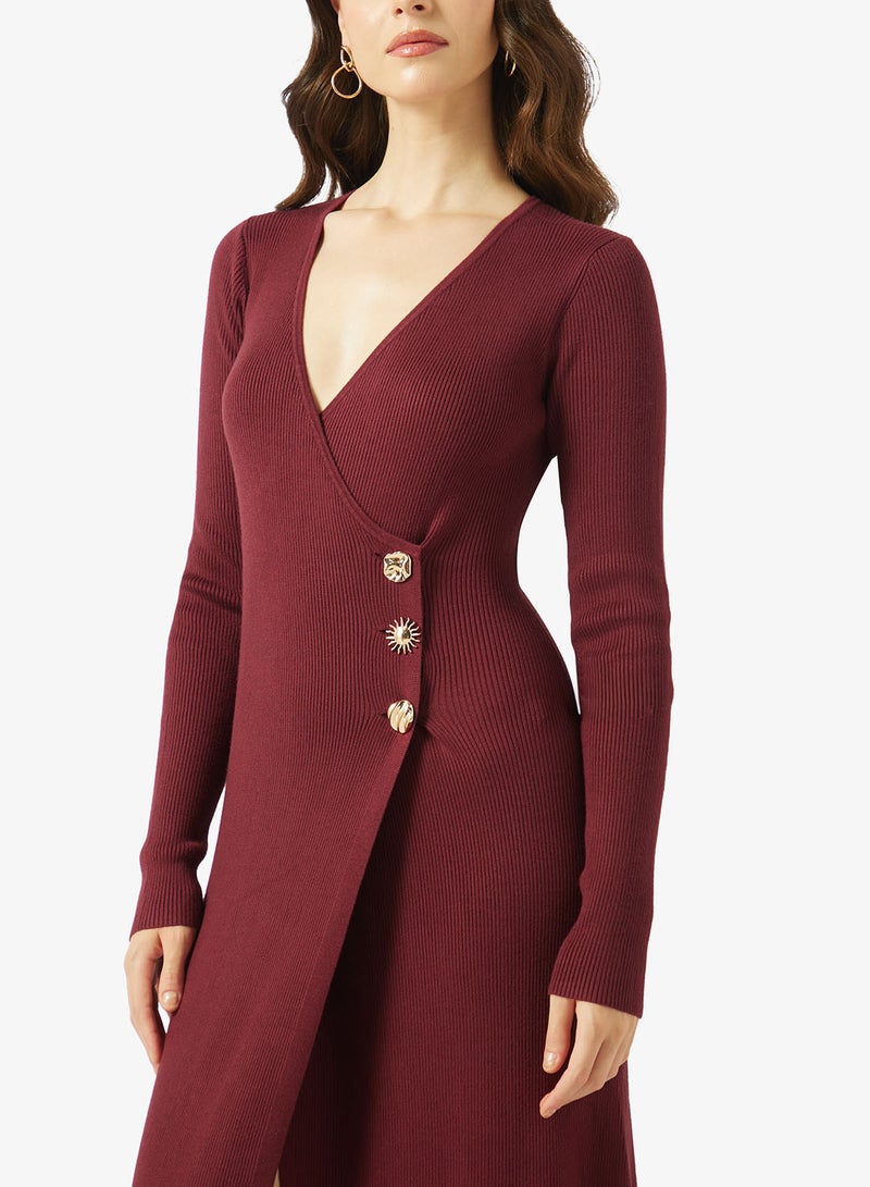 Style Cheat Knitted Mix Button Midi Dress - Image 3