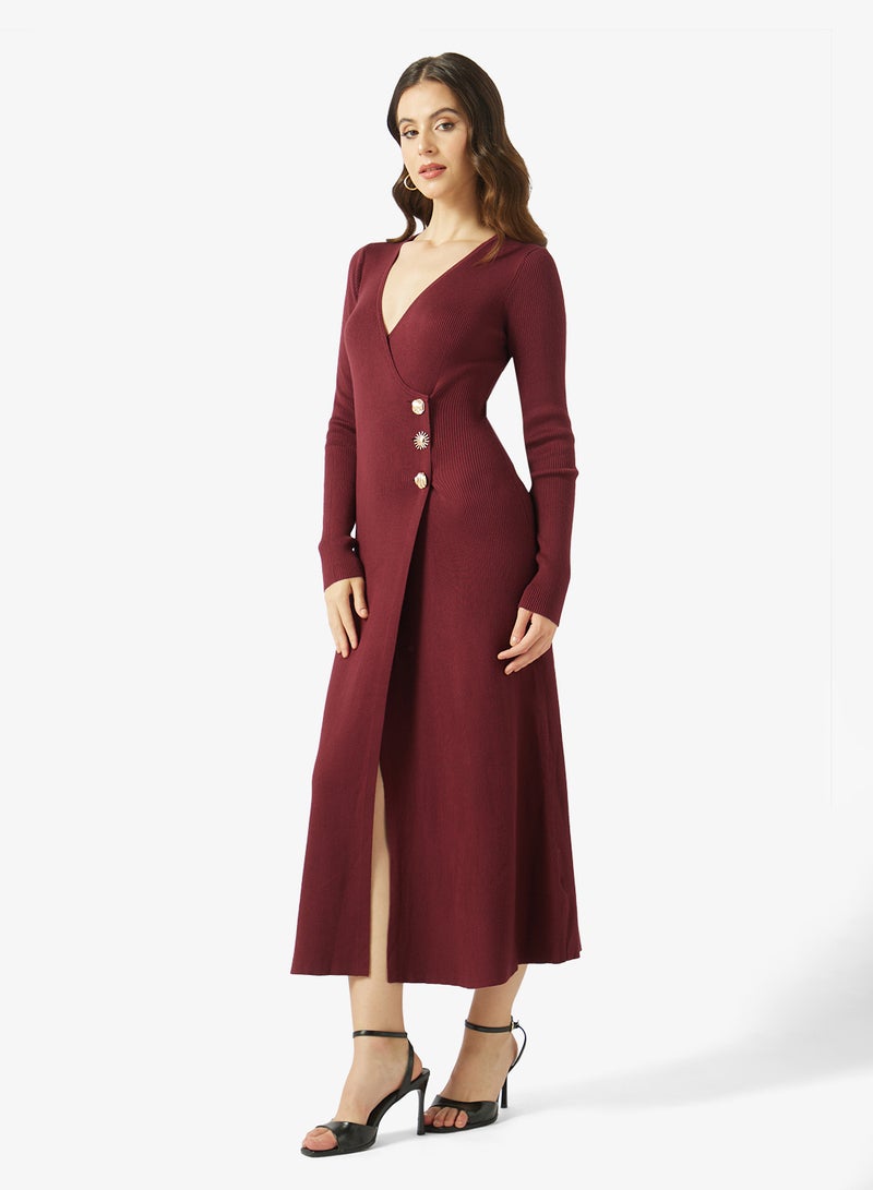 Style Cheat Knitted Mix Button Midi Dress - Image 1
