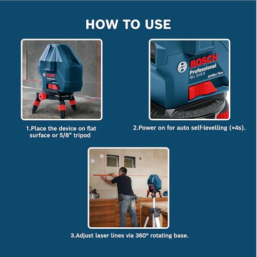 Bosch Professional GLL 3-15X Line Laser, IP54 15m Self Levelling (Accuracy: ± 0.2 mm/m, Blue) - Image 4
