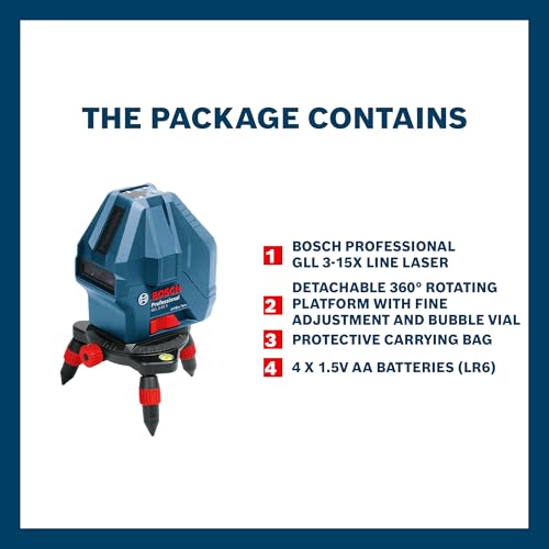 Bosch Professional GLL 3-15X Line Laser, IP54 15m Self Levelling (Accuracy: ± 0.2 mm/m, Blue) - Image 2