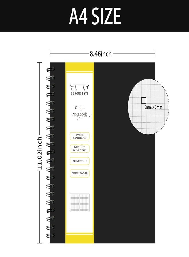 Ouzoustate Graph Paper Spiral Notebook-A4 Grid Journal 8.5" x 11" - 4 Pack 160 Pages 100GSM Thick Paper Large Hardcover Notebooks for Note Taking Engineering Graphing Work School Supplies,Black - Image 2