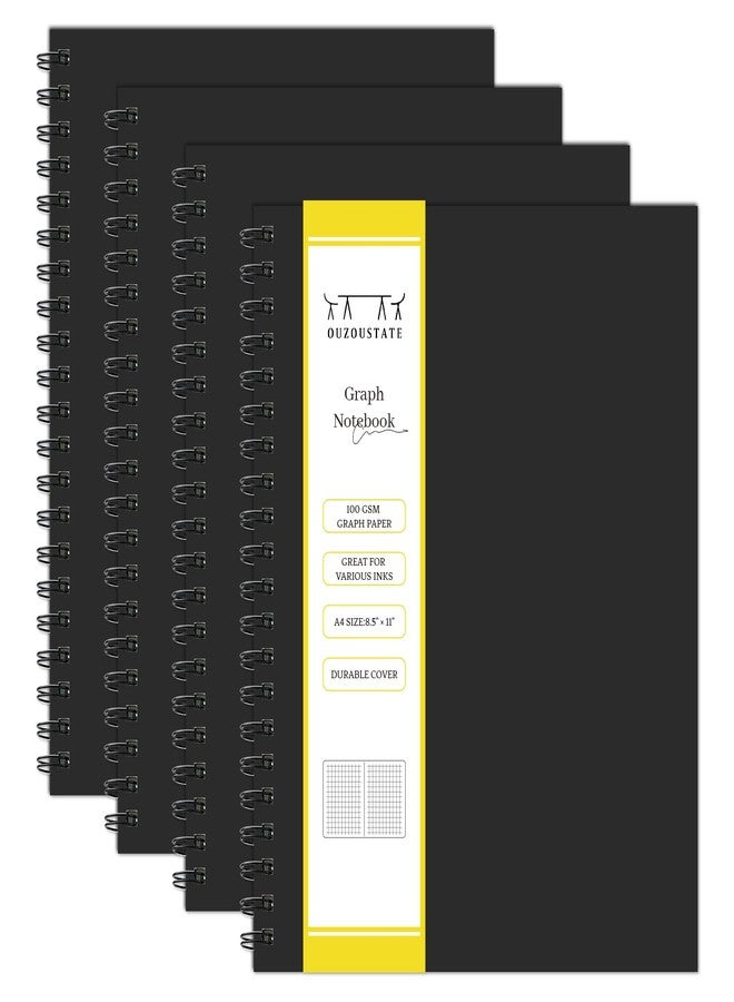 Ouzoustate Graph Paper Spiral Notebook-A4 Grid Journal 8.5" x 11" - 4 Pack 160 Pages 100GSM Thick Paper Large Hardcover Notebooks for Note Taking Engineering Graphing Work School Supplies,Black - Image 1