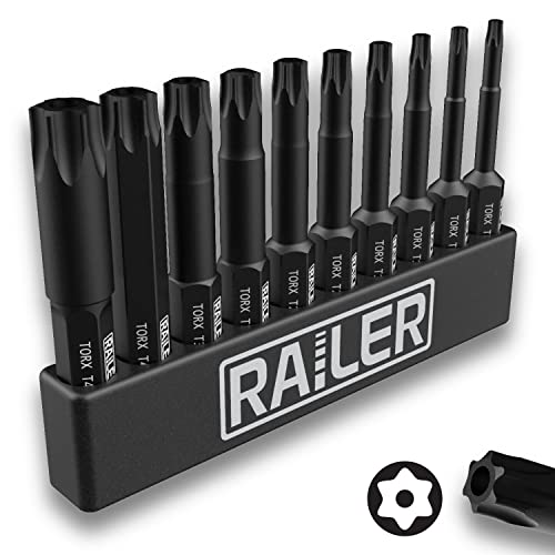 Railer Tamper Proof TORX Bit Set, Railer 10-Piece 6 Point TORX Security Screwdriver Bit Set. S2 Steel Impact Driver 2" Star Bit Set (T8, T9, T10, T15, T20, T25, T27, T30, T40, T45) - Image 1