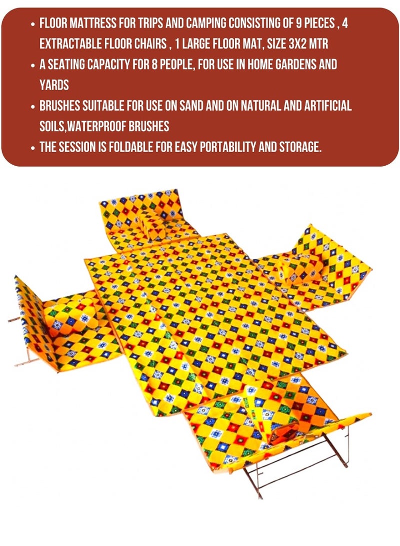 ISHWAZ Picnic Floor Seating Set For 8 Persons, A Carpet 4 Chairs and 4 Armrest, Foldable Easy to Carry, Perfect For Fun Sessions With Friends, For Family Picnic, For Camping and Road Trips - Image 2