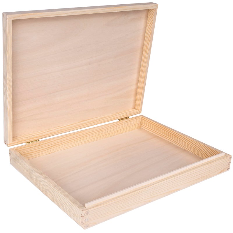 Creative Deco A4 Wooden Storage Box Unpainted Plain Flat  34 x 253 x 53  1 cm  with Hinged Lid  Easter Gift for Storing Files Documents  Valuables in the Office or Bedroom  Jewellery Box