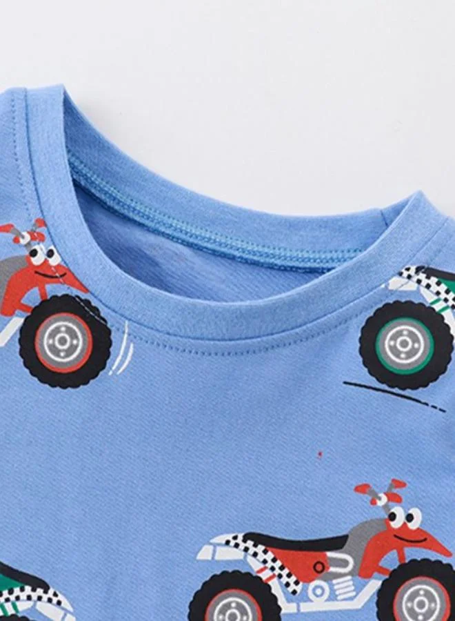يونيكي Blue Crew Neck Short Sleeve Printed Tshirt & Shorts