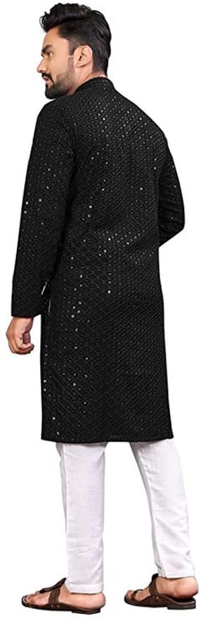 LookMark Present Men's Pure Rayon Chikankari Sequins Kurta||Men's Chikankari Black Coloured Kurta|| AZ-LM-OG-Kurta 11 Black-XXL - Image 3