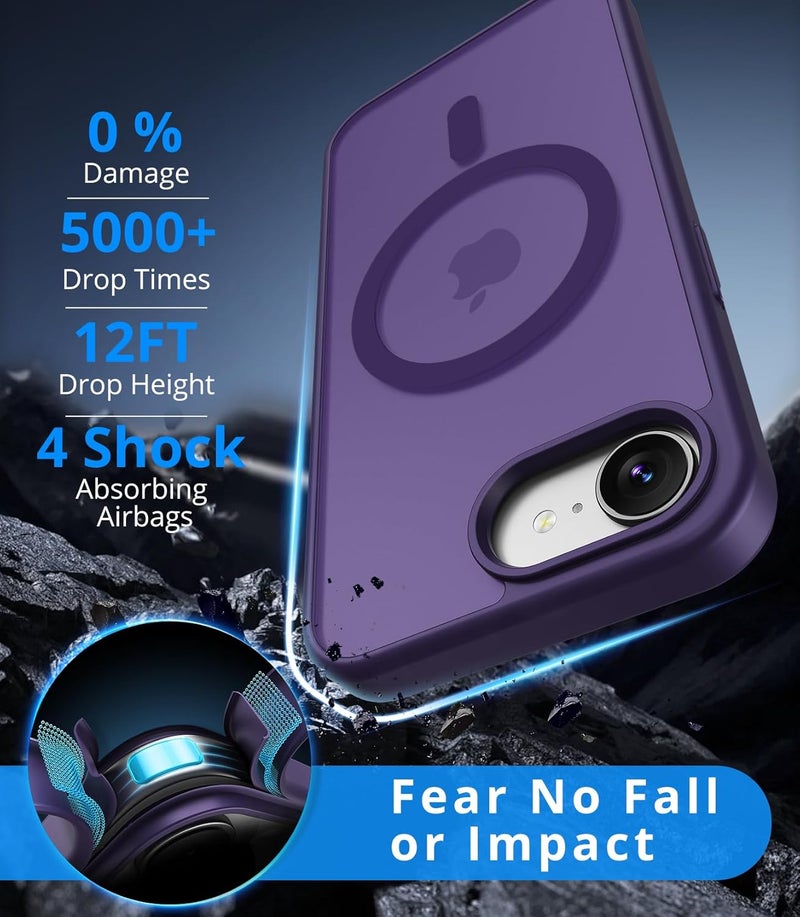 Vansdon Magnetic for iPhone 16e / iPhone 17e Case with 1 Protective Glass, Compatible with Magsafe, Military Standard Drop Protection, Translucent Matte Back, Shockproof Mobile Phone Case, Dark Purple - Image 2