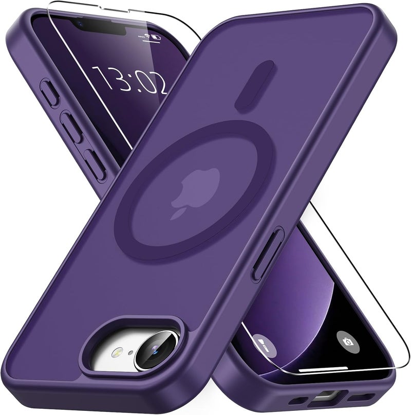 Vansdon Magnetic for iPhone 16e / iPhone 17e Case with 1 Protective Glass, Compatible with Magsafe, Military Standard Drop Protection, Translucent Matte Back, Shockproof Mobile Phone Case, Dark Purple - Image 1