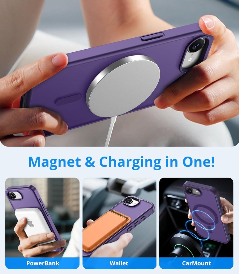 Vansdon Magnetic for iPhone 16e / iPhone 17e Case with 1 Protective Glass, Compatible with Magsafe, Military Standard Drop Protection, Translucent Matte Back, Shockproof Mobile Phone Case, Dark Purple - Image 3