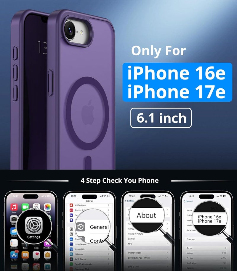 Vansdon Magnetic for iPhone 16e / iPhone 17e Case with 1 Protective Glass, Compatible with Magsafe, Military Standard Drop Protection, Translucent Matte Back, Shockproof Mobile Phone Case, Dark Purple - Image 4