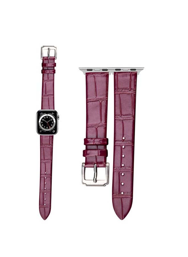 بيرفيي سوار بديل بنمط جلد التمساح،  لساعات أبل سيريز 6/SE/5/4/3/2/1. بورغندي - Image 1