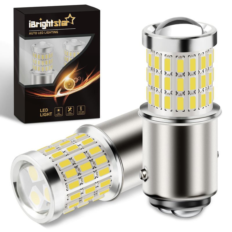 iBrightstar 1157 LED Bulb White BAY15D 2057 2357 7528 LED Daytime Running Lights Bulbs Super Bright for Back Up Reverse Lights Brake Tail Lights Turn Signal Lights 2 Pack