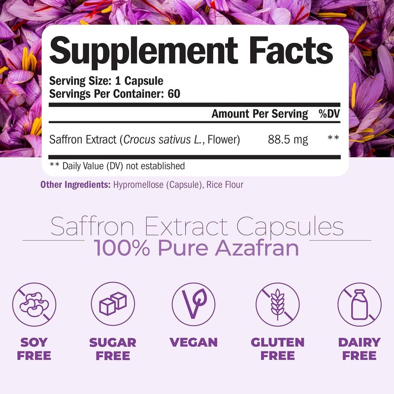 Vimerson Health Saffron Supplements for Women  Men Saffron Extract Capsules to Promote Eye Heart Brain  Metabolic Health 100 Pure Azafran Alternative to Gummies or Safron Powder NonGMO  Vegan 60 Capsules - Image 3