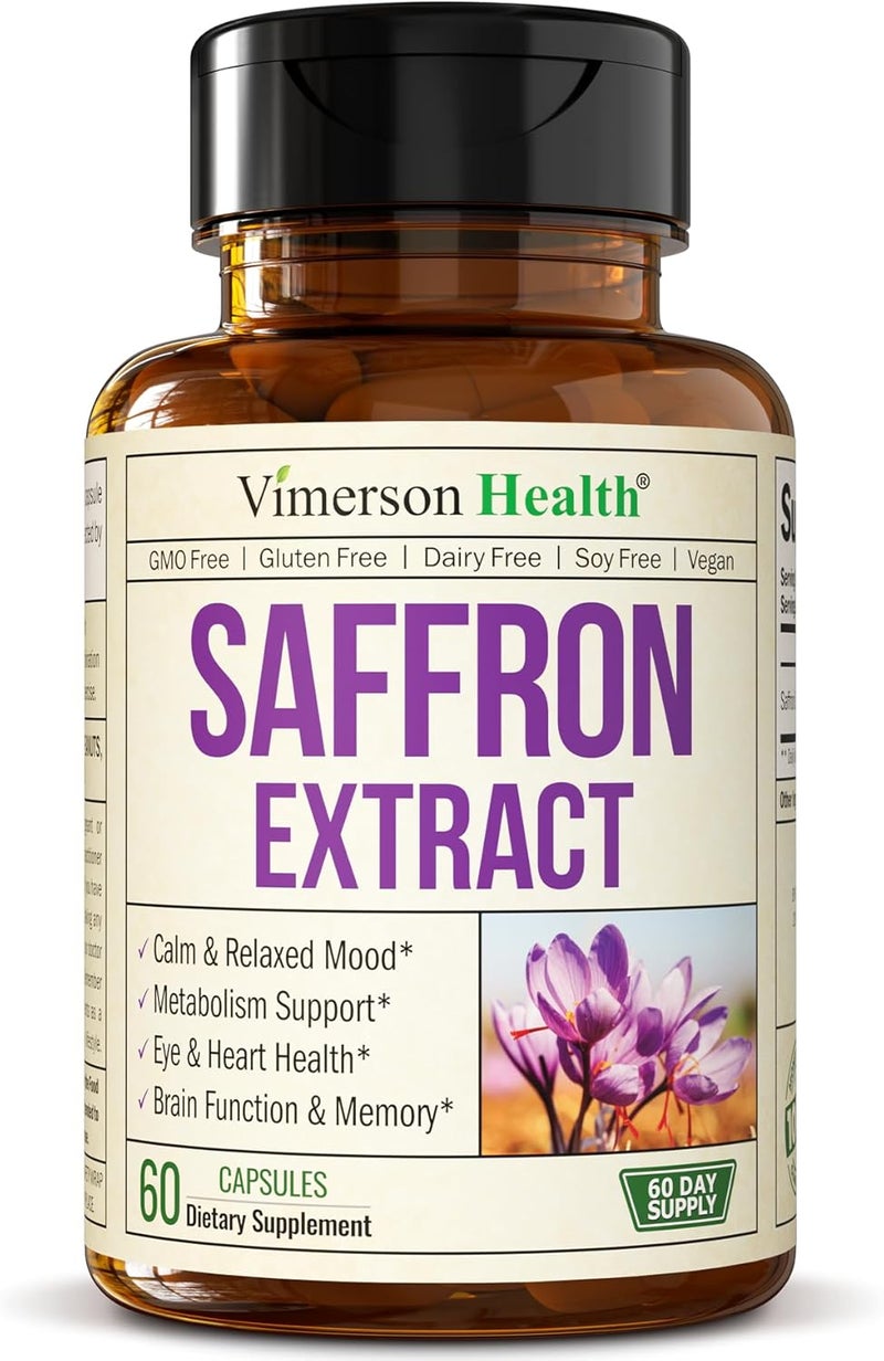 Vimerson Health Saffron Supplements for Women  Men Saffron Extract Capsules to Promote Eye Heart Brain  Metabolic Health 100 Pure Azafran Alternative to Gummies or Safron Powder NonGMO  Vegan 60 Capsules - Image 1