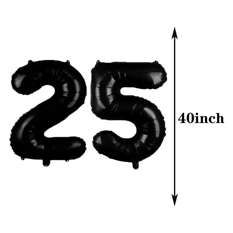 ZSNWGZ Sweet 25th Birthday Decorations Party Supplies,Black Number 25 Balloons,25th Foil Mylar Balloons Latex Balloon Decoration,Great 25th Birthday for Girls,Women,Men,Photo Props - Image 2