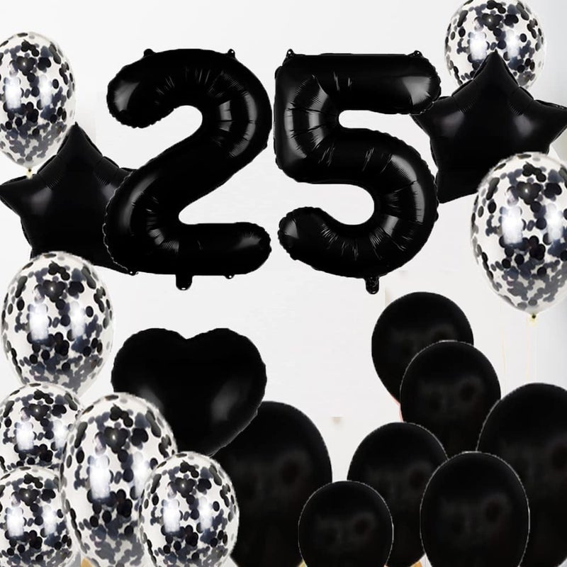 ZSNWGZ Sweet 25th Birthday Decorations Party Supplies,Black Number 25 Balloons,25th Foil Mylar Balloons Latex Balloon Decoration,Great 25th Birthday for Girls,Women,Men,Photo Props - Image 5