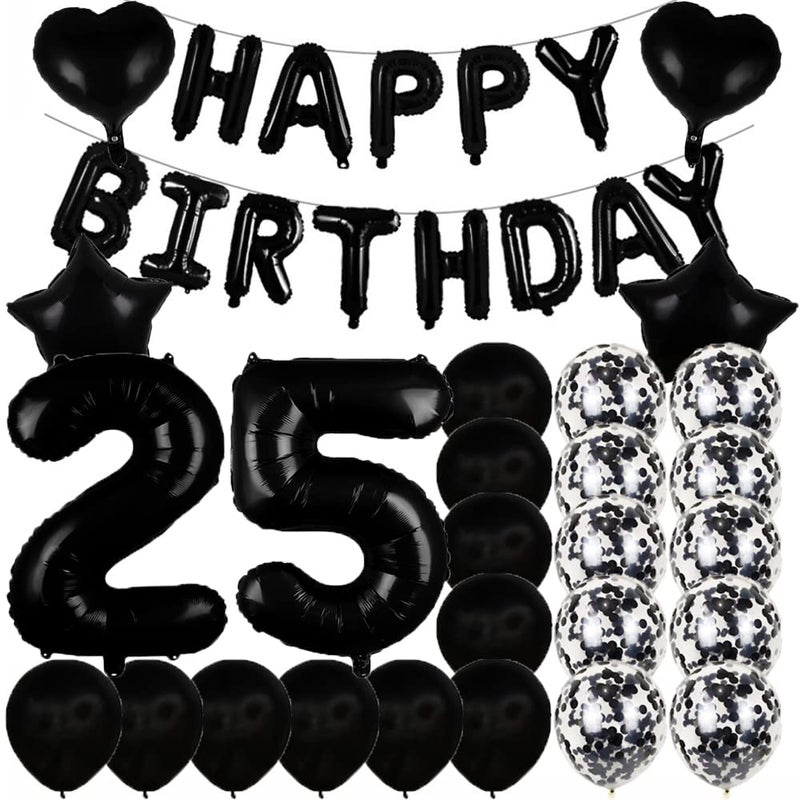 ZSNWGZ Sweet 25th Birthday Decorations Party Supplies,Black Number 25 Balloons,25th Foil Mylar Balloons Latex Balloon Decoration,Great 25th Birthday for Girls,Women,Men,Photo Props - Image 1