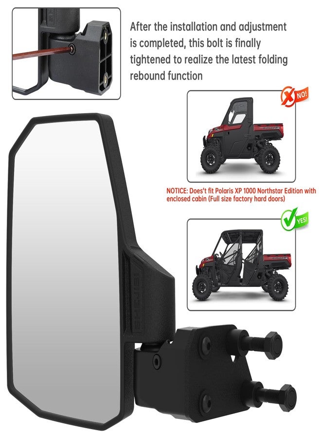 SHEJISI مرايا جانبية من SHEJISI لعمود A لمركبات UTV، متوافقة مع Polaris Ranger XP 1000 / Ranger Crew XP 1000 موديلات 2018-2025، تتميز بخاصية الارتداد المرن التي تُسهّل إعادة ضبطها بعد الطي لتحسين تجربة القيادة. - Image 4