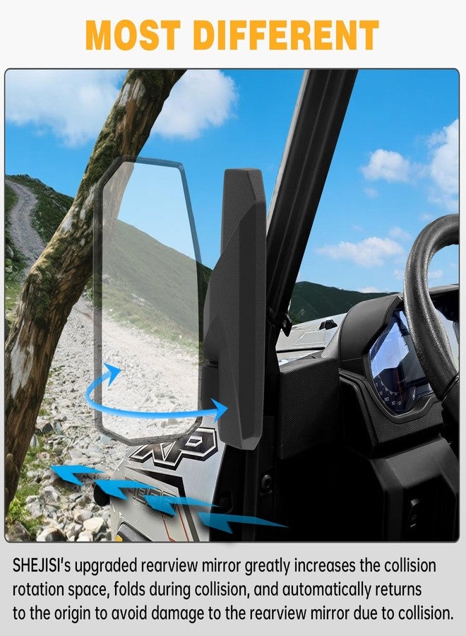 SHEJISI مرايا جانبية من SHEJISI لعمود A لمركبات UTV، متوافقة مع Polaris Ranger XP 1000 / Ranger Crew XP 1000 موديلات 2018-2025، تتميز بخاصية الارتداد المرن التي تُسهّل إعادة ضبطها بعد الطي لتحسين تجربة القيادة. - Image 2