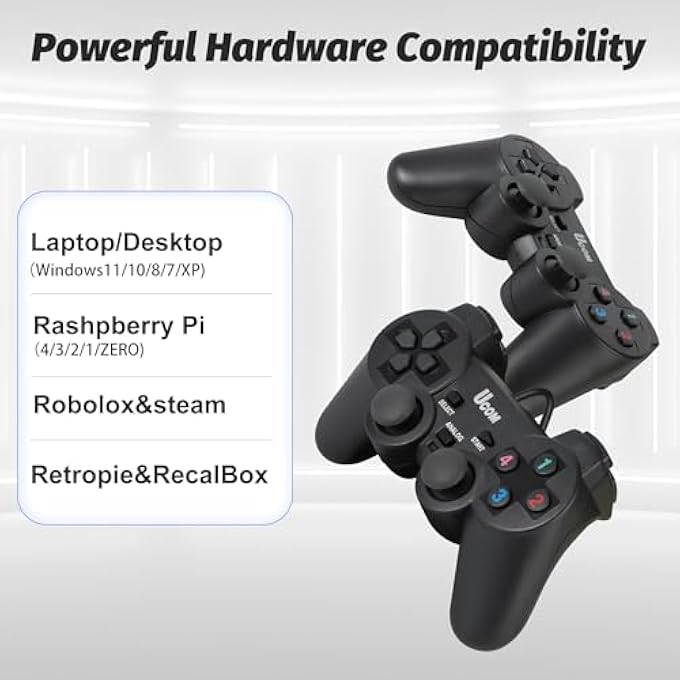 Ucom USB WIRED GAME CONTROLLER FOR WINDOWS PC/RASPBERRY PI REMOTE CONTROLLER GAMEPAD GAMING JOYSTICK DUAL VIBRATION JOYPAD FOR LAPTOP DESKTOP COMPUTER(WINDOWS 11/10/8/7) & STEAM/ROBLOX/RETROPIE/RECALBOX - Image 3