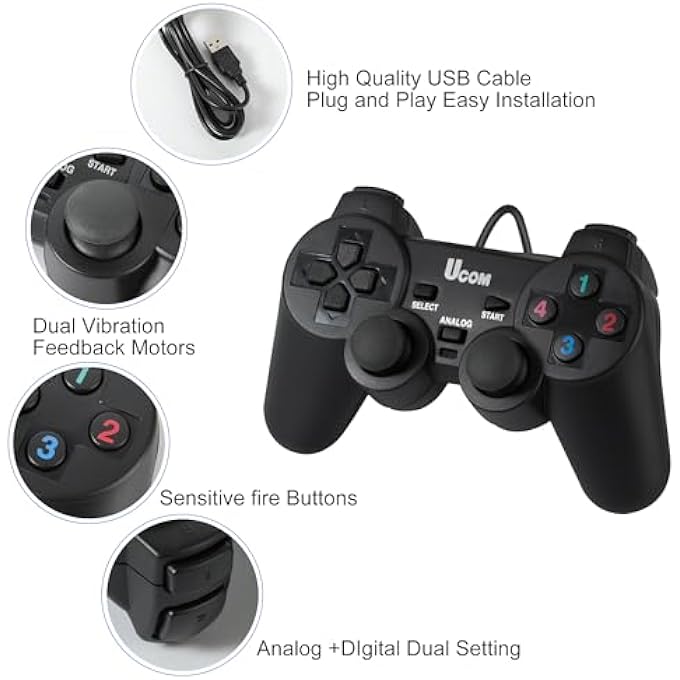 Ucom USB WIRED GAME CONTROLLER FOR WINDOWS PC/RASPBERRY PI REMOTE CONTROLLER GAMEPAD GAMING JOYSTICK DUAL VIBRATION JOYPAD FOR LAPTOP DESKTOP COMPUTER(WINDOWS 11/10/8/7) & STEAM/ROBLOX/RETROPIE/RECALBOX - Image 2