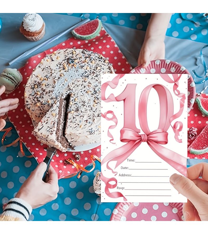 20 بطاقة دعوة عيد ميلاد مع فيونكة وردية مائية للأطفال والنساء (مجموعة من 20 بطاقة) - Image 5