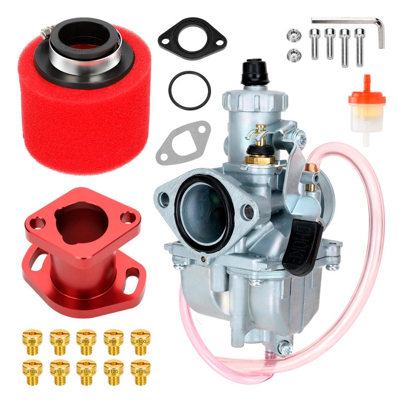 كربوراتور أداء سباق FVRITO VM22 لكربونات Predator 212cc 196cc Coleman CT200U BT200X KT196 دراجة نارية كارت GX160 GX200 65HP OHV محرك مقلد مع مجمع سحب 38mm فلتر هواء أجزاء حمراء