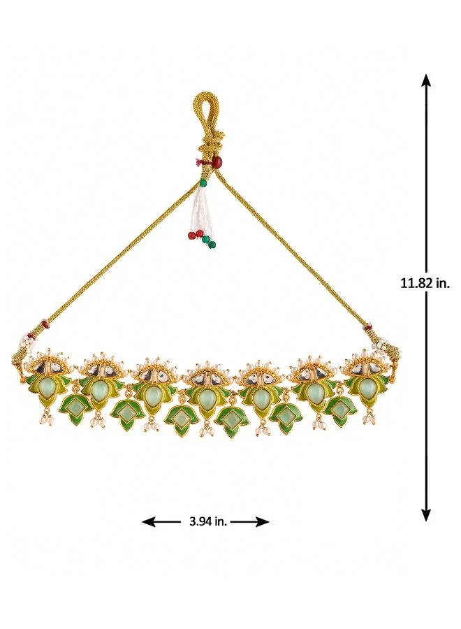 VOYLLA Forever More Green Stones and Pearls Enamelled Jewellery Set
