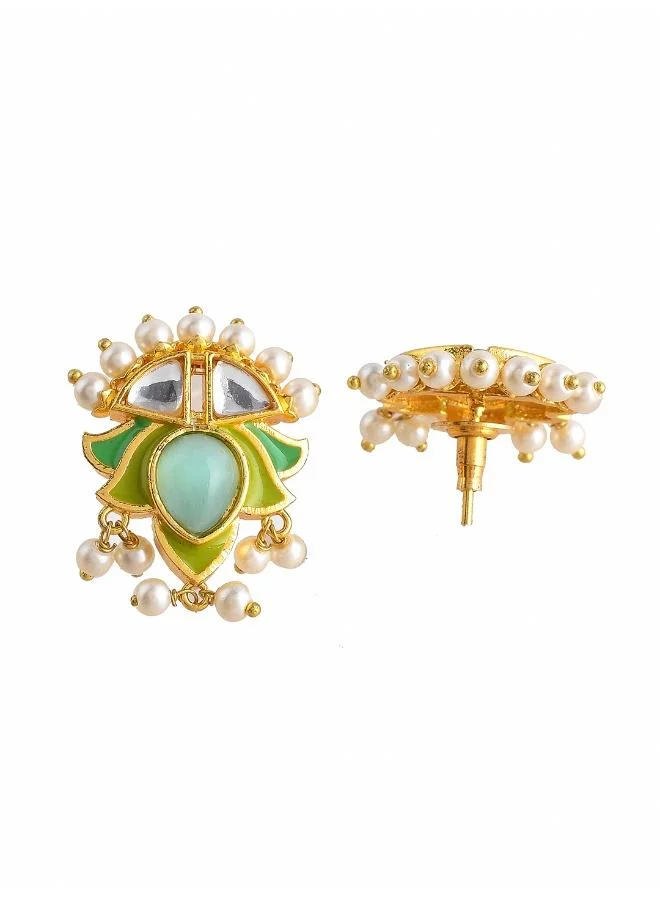 VOYLLA Forever More Green Stones and Pearls Enamelled Jewellery Set