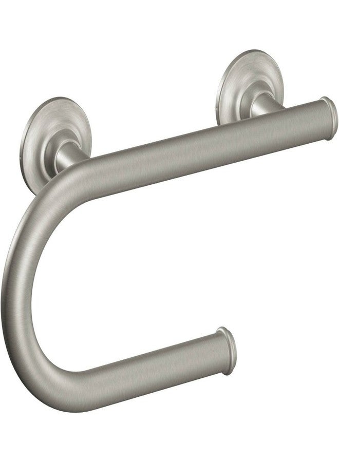 Moen Brushed Nickel Bathroom Safety 8-Inch Wall Mounted Grab Bar with Integrated Toilet Paper Holder, LR2352DBN - Image 1