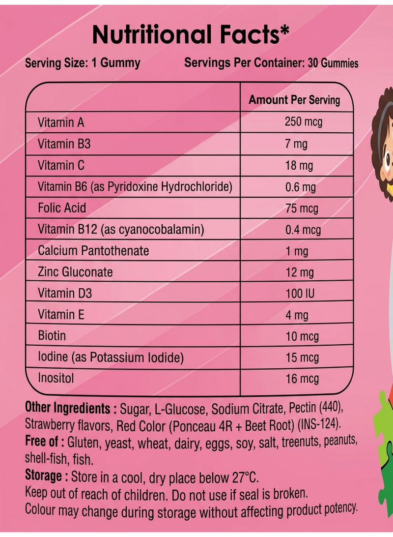 Multivita Wellness Biovit Multivitamin Gummies for Kids | Immune Support, Growth & Brain Development | Vitamin A, C, D3, Zinc, Biotin | Strawberry Flavor | Multivita Wellness - Image 4