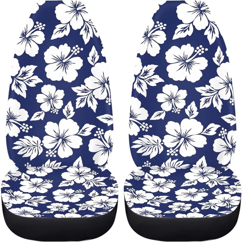 Dreaweet Hawaiian Seat Covers for Cars - Blue Hibiscus Flower Print - Image 2