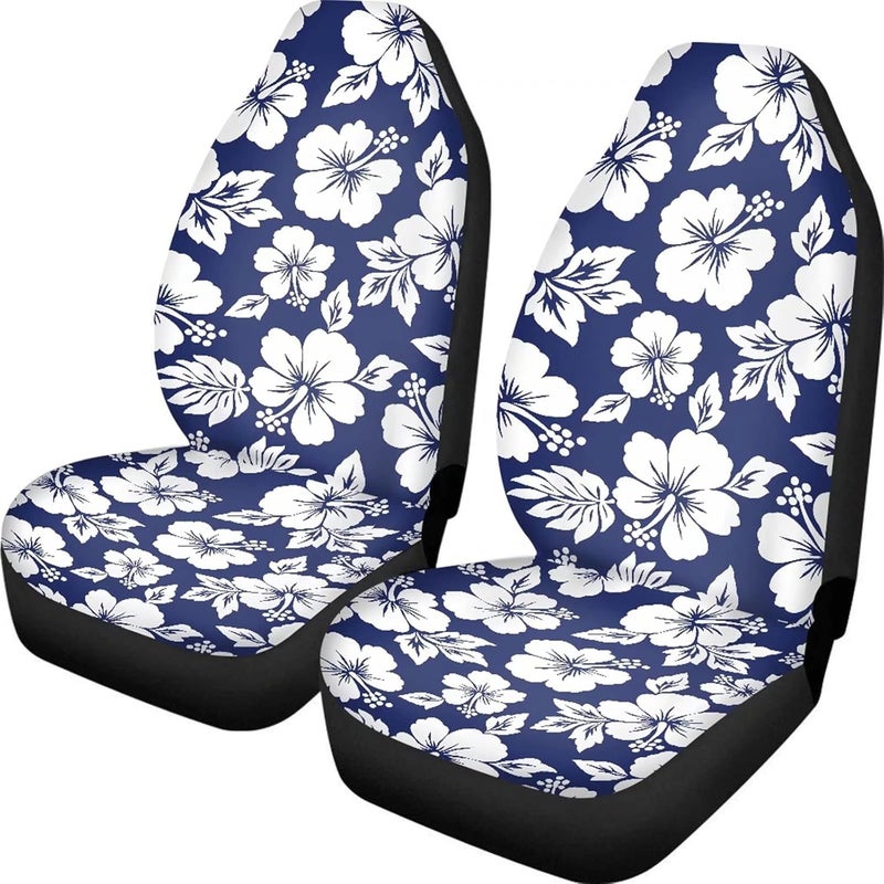 Dreaweet Hawaiian Seat Covers for Cars - Blue Hibiscus Flower Print - Image 1