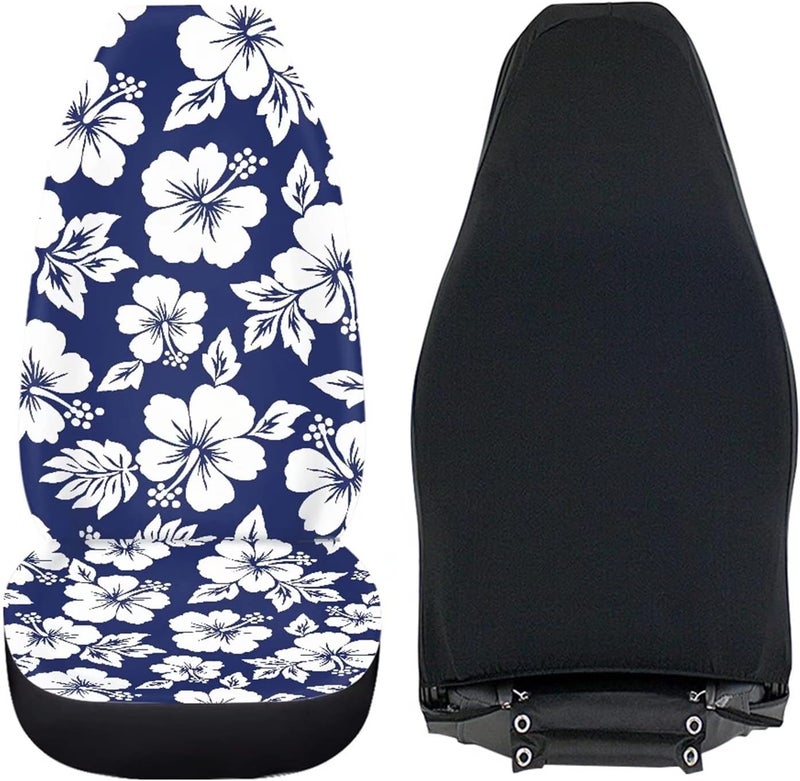 Dreaweet Hawaiian Seat Covers for Cars - Blue Hibiscus Flower Print - Image 3