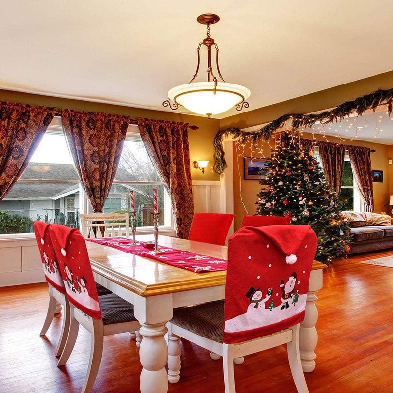 MSQ 4PCS Christmas Chair Covers Santa Claus  Snowman Red Hat Xmas Chair Back Covers Dining Chair Slipcovers for Xmas Festive Home Dinner Table Chairs Decoration Kitchen Party Decor - Image 4