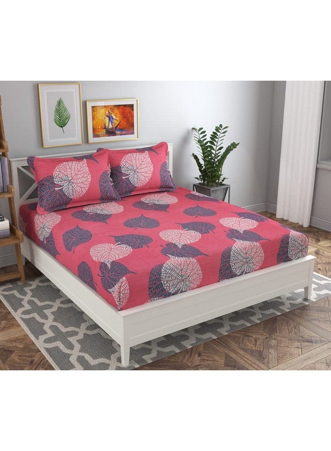 BSB HOME BSB HOME Premium Double Bedsheet with 2 Pillow Covers - 160 TC Supersoft Glace Cotton - Breathable & Wrinkle Free - 3 Pcs Set | Pink & Light Green Patti  - Image 1