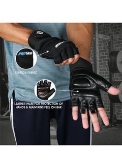 Nivia Pro Grip Genuine Leather Gloves,Gym Gloves For Men And Women Weightlifting Gloves,Stretch Fabric With Neoprene Strap, 1/2 Finger Durable Wight Lifting Gloves - Black(Large)  - Image 5