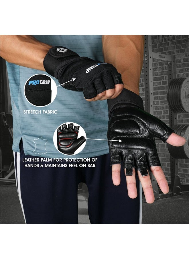 Nivia Pro Grip Genuine Leather Gloves,Gym Gloves For Men And Women Weightlifting Gloves,Stretch Fabric With Neoprene Strap, 1/2 Finger Durable Wight Lifting Gloves - Black(Large)  - Image 5