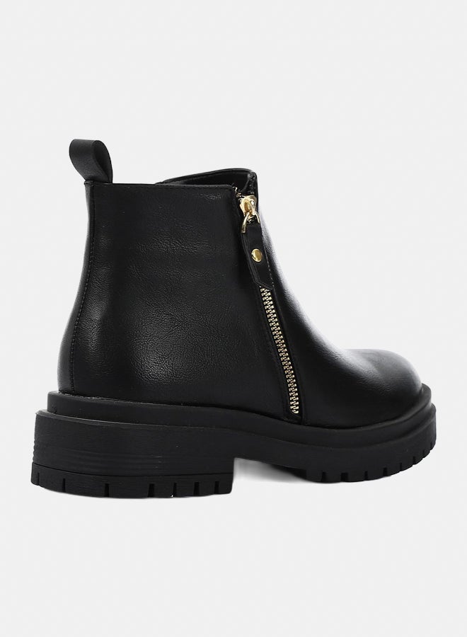 XO Style Leather Ankle Boot 1433-Black - Image 3