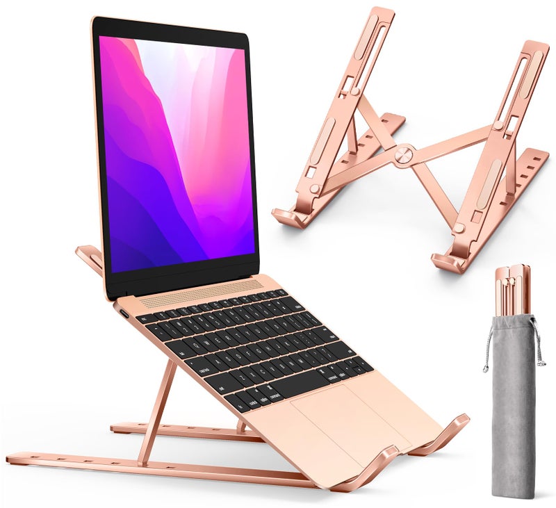Laptop Stand iVoler Laptop Holder Riser Computer Tablet Stand 6 Angles Adjustable Aluminum Ergonomic Foldable Portable Desktop Holder Compatible with MacBookiPad HP Dell10156 Rose Gold
