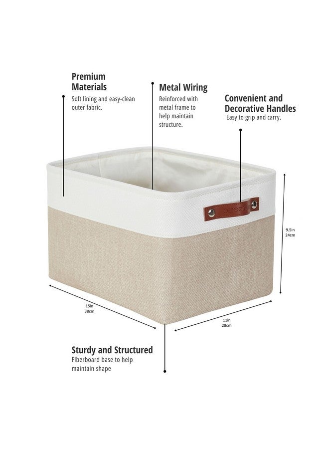 DECOMOMO Storage Bins | Fabric Storage Basket for Shelves for Organizing Closet Shelf Nursery Toy | Decorative Large Linen Closet Organizers with Handles Cubes (Beige and White, Large - 3 Pack) - Image 4