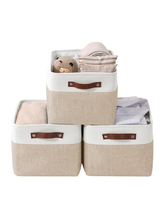 DECOMOMO Storage Bins | Fabric Storage Basket for Shelves for Organizing Closet Shelf Nursery Toy | Decorative Large Linen Closet Organizers with Handles Cubes (Beige and White, Large - 3 Pack) - Image 1