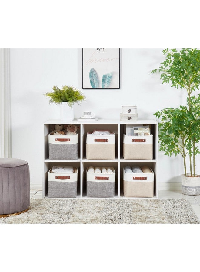 DECOMOMO Storage Bins | Fabric Storage Basket for Shelves for Organizing Closet Shelf Nursery Toy | Decorative Large Linen Closet Organizers with Handles Cubes (Beige and White, Large - 3 Pack) - Image 5