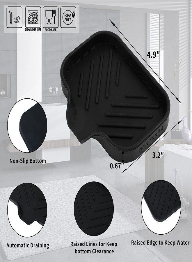 MicoYang Silicone Bathroom Soap Dishes with Drain Spout-Bathroom and Kitchen Sink Organizer,Sponge Holder,Dish Soap Tray,Perfect for Dispenser,Scrubber,Bottle,Cup on Sink or Counter-Black 4.9"×3.2" - Image 2