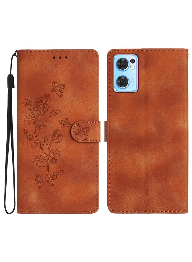 اس-توب جراب لهاتف OPPO Find X5 Lite / Reno7 5G جراب هاتف جلدي بنقشة زهور وفراشة - Image 1