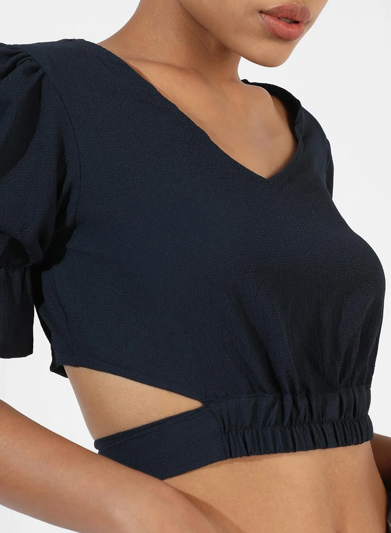 PINACOLADA Women's Navy Blue Tie-Up Crop Top