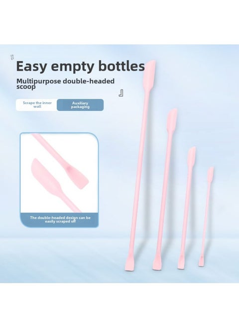 Mini Silicone Double-headed Sharp Scraper Spoon Cosmetic Skin Care Products Extraction Tool Set Including Avocado Jam Scraper-Specifications:Elbow Pink Four-piece Set