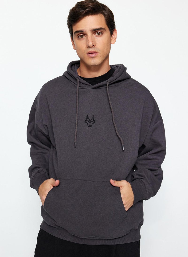 trendyol Anthracite Oversized / Wide Cut Hooded Fleece Inside/Warm Sweatshirt - Image 1